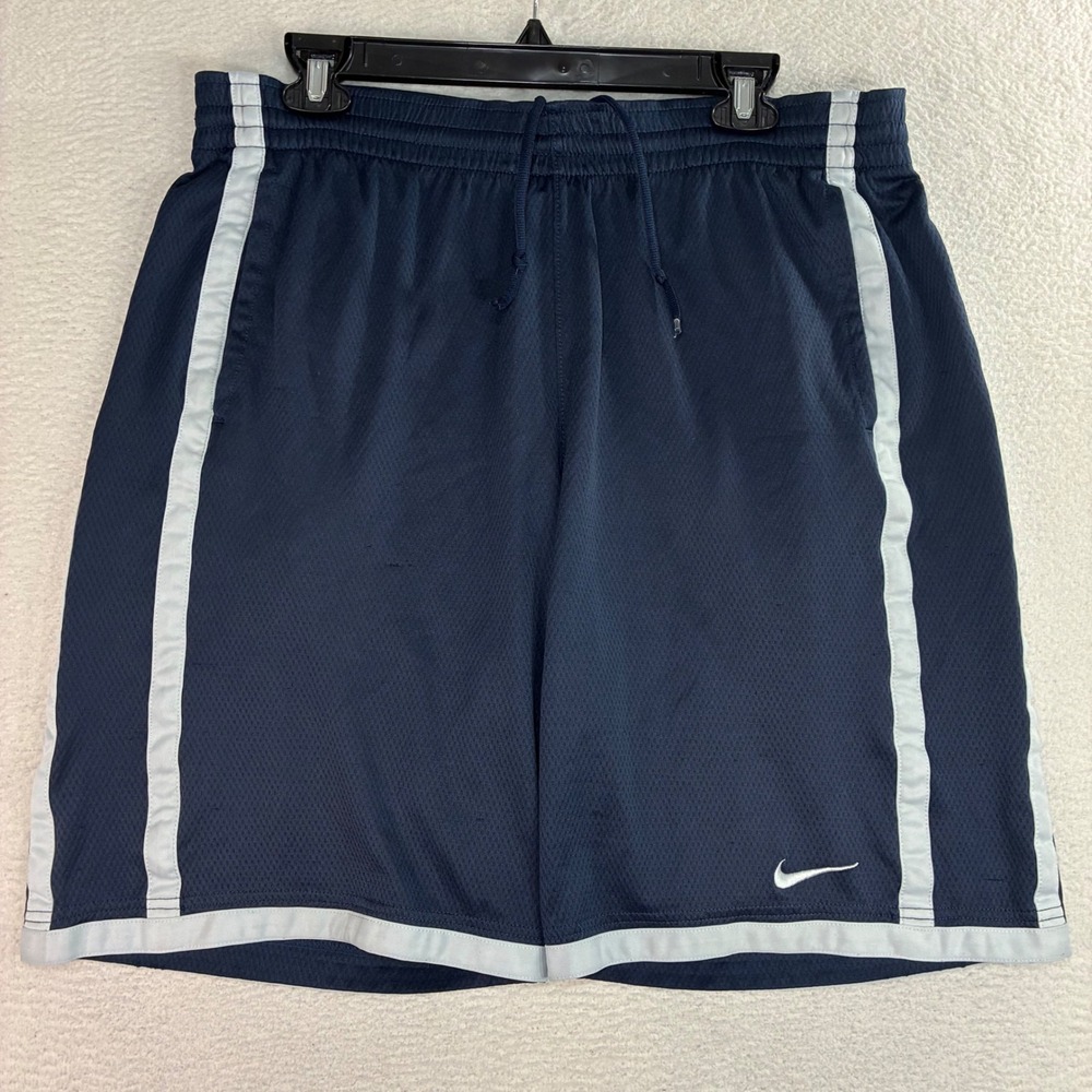 Y2K Nike Baggy Basketball Shorts Men M Blue Gray Mesh Loose Drawstring Relaxed